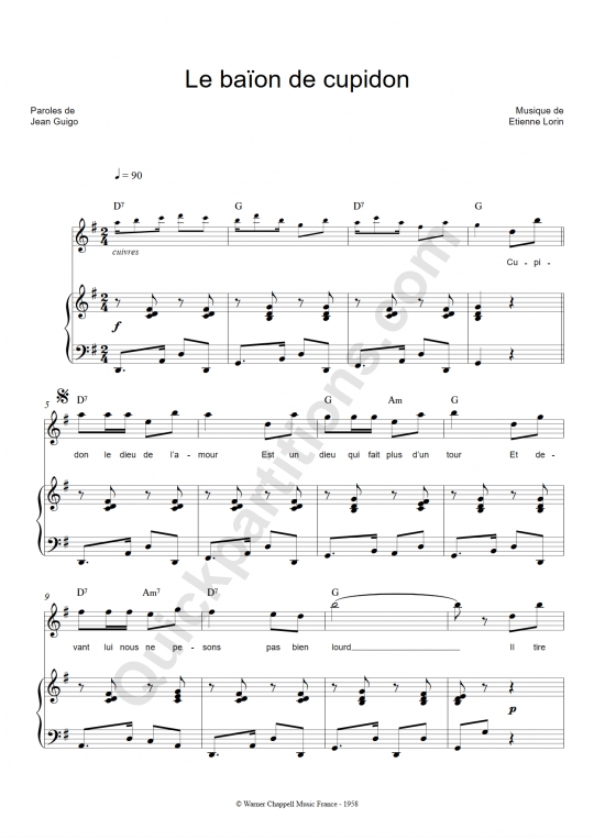 Partition piano Le baïon de cupidon - Bourvil