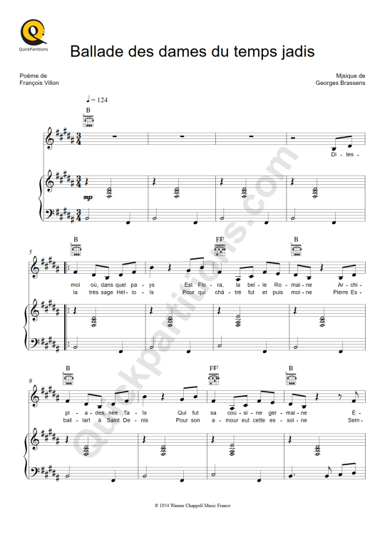 La Ballade Des Dames Du Temps Jadis Partition piano Ballade des dames du temps jadis - Georges Brassens