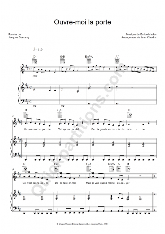 Ouvre-moi la porte Piano Sheet Music - Enrico Macias