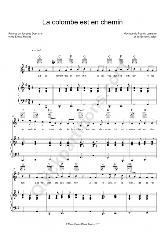 La colombe est en chemin Piano Sheet Music - Enrico Macias