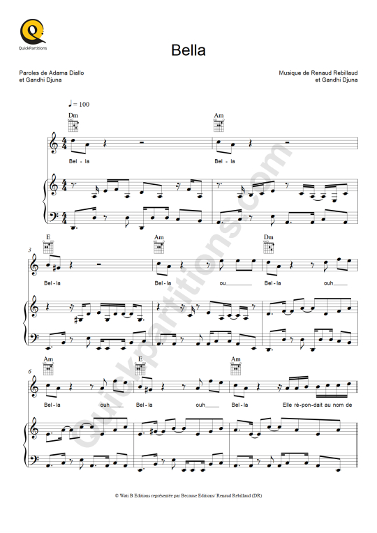 Bella Piano Sheet Music - Maître Gims