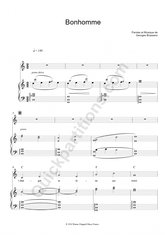 Partition piano Bonhomme - Georges Brassens