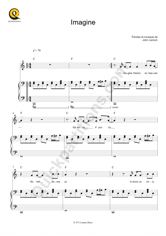 Partition piano Imagine - John Lennon
