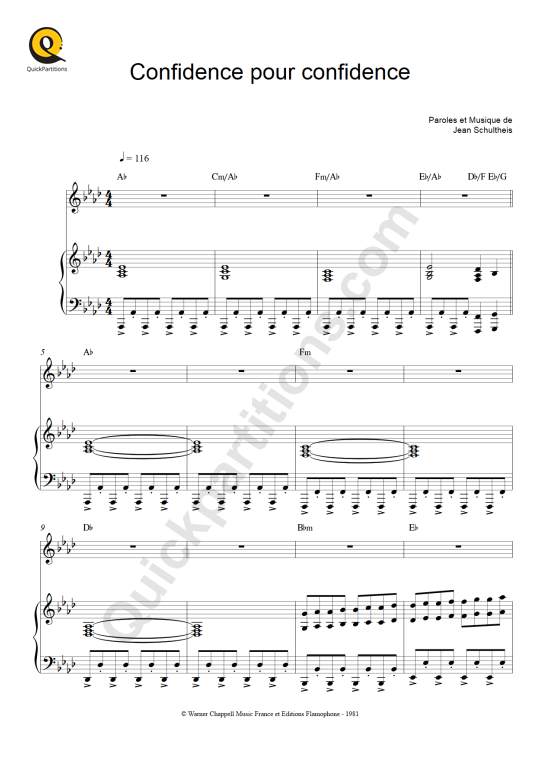 Confidence pour confidence Piano Sheet Music - Jean Schultheis