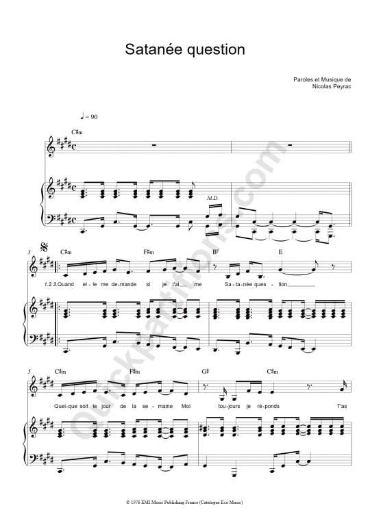 Satanée question Piano Sheet Music - Nicolas Peyrac