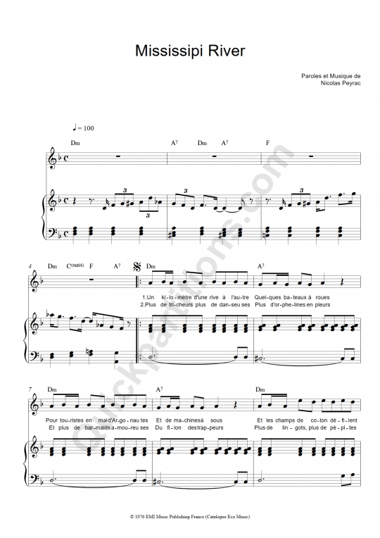Mississipi River Piano Sheet Music - Nicolas Peyrac