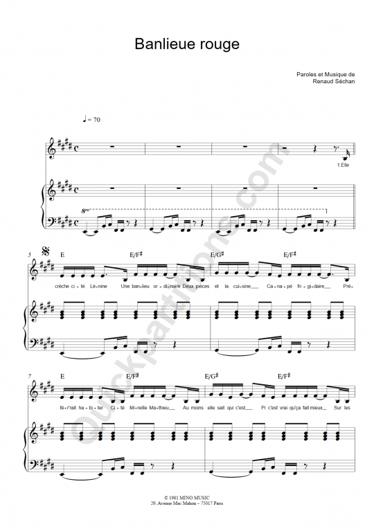 Banlieue rouge Piano Sheet Music - Renaud