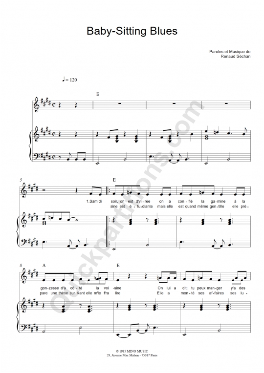 Partition piano Baby-Sitting Blues - Renaud