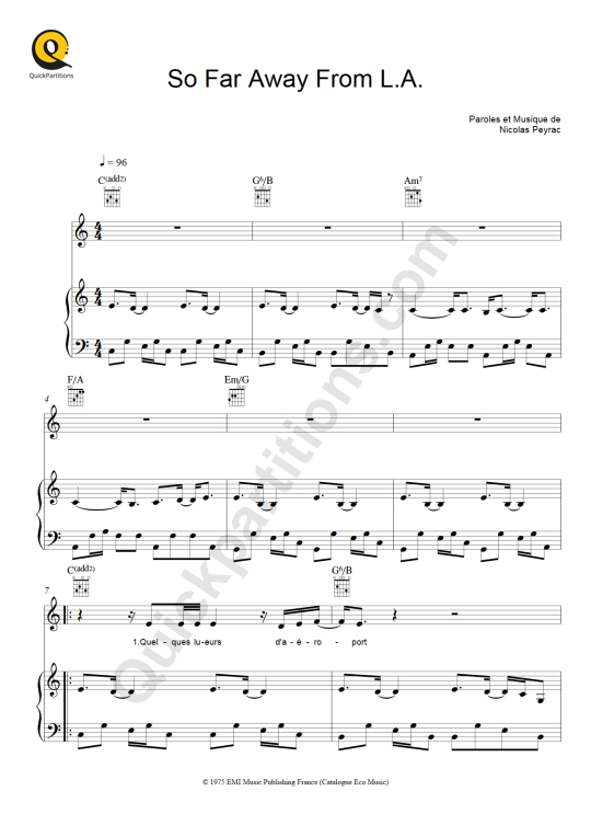 Partition piano So Far Away From L.A. - Nicolas Peyrac