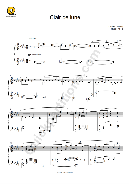 Partition piano Clair de lune - Claude Debussy