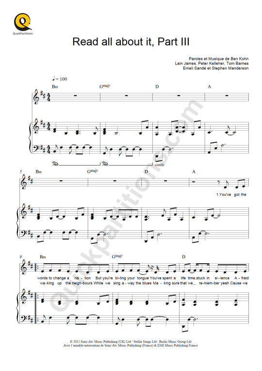 Read All About It, Part III Piano Sheet Music - Emeli Sandé