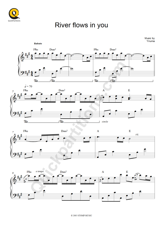 River Flows In You Piano Sheet Music Yiruma Digital Sheet Music