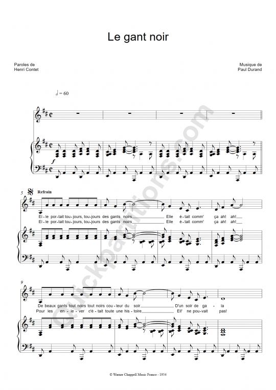 Le gant noir Piano Sheet Music - Reda Caire