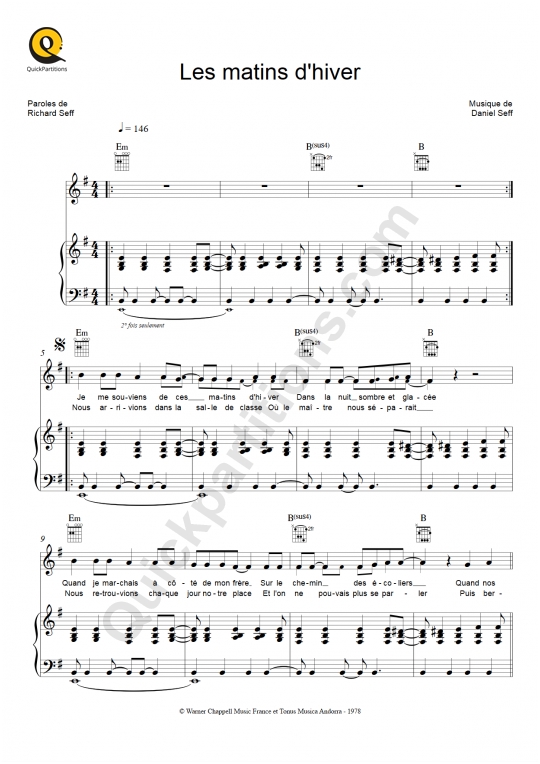 Les matins d'hiver Piano Sheet Music - Gérard Lenorman