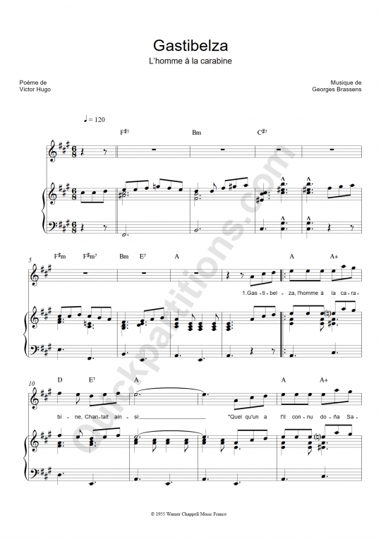 Partition piano Gastibelza - Georges Brassens