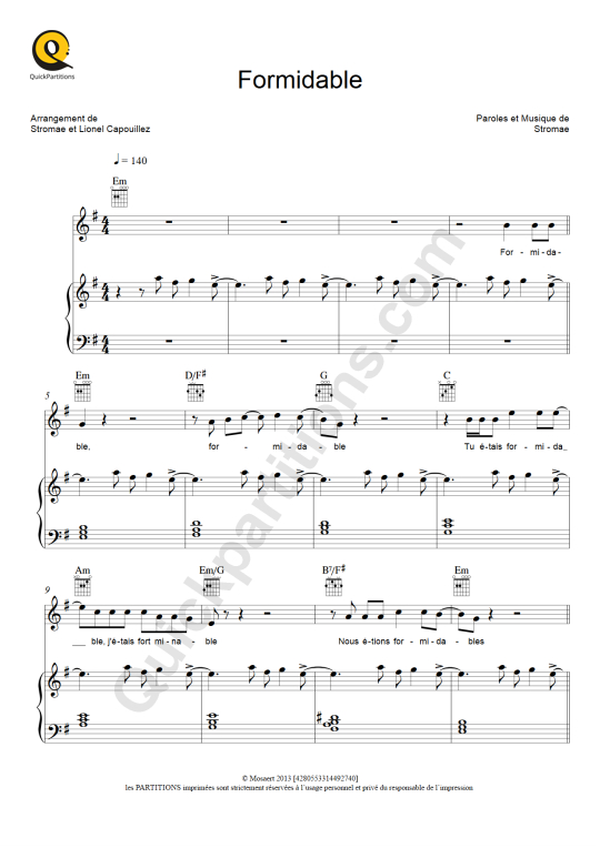 Partition piano Formidable - Stromae