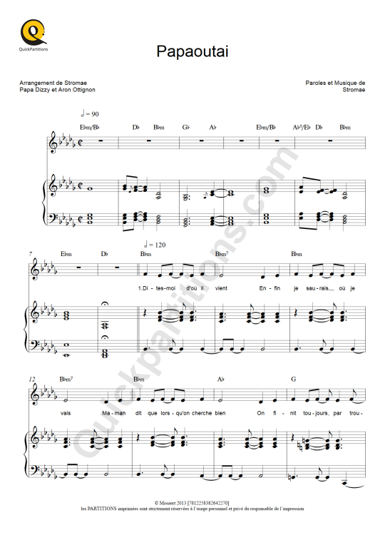 Partition piano Papaoutai - Stromae