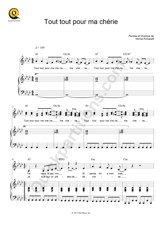 Partition piano Tout tout pour ma chérie - Michel Polnareff