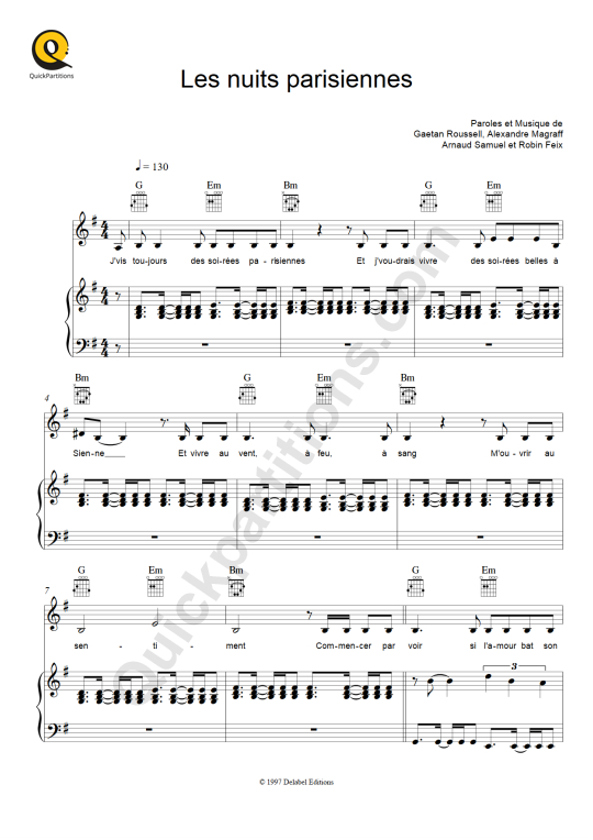 Les nuits parisiennes Piano Sheet Music - Louise Attaque