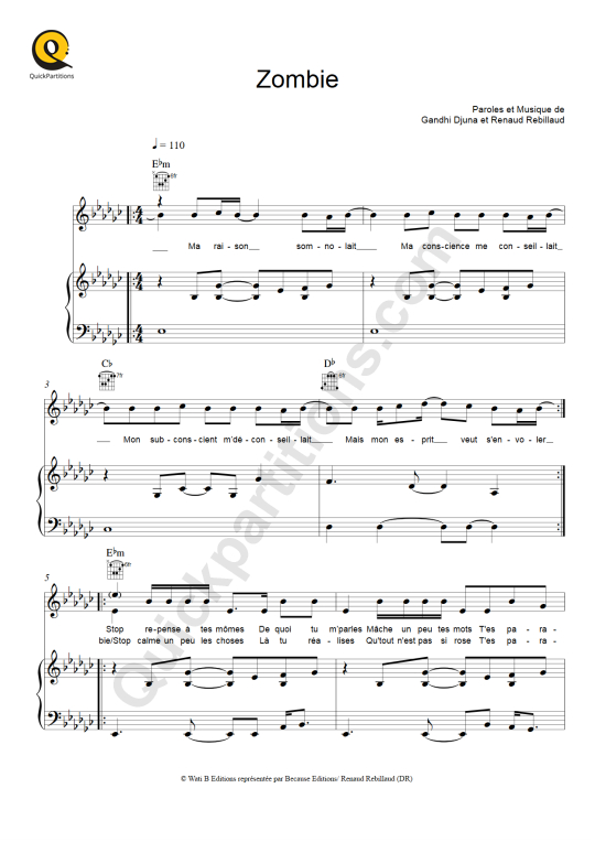 Zombie Piano Sheet Music - Maître Gims
