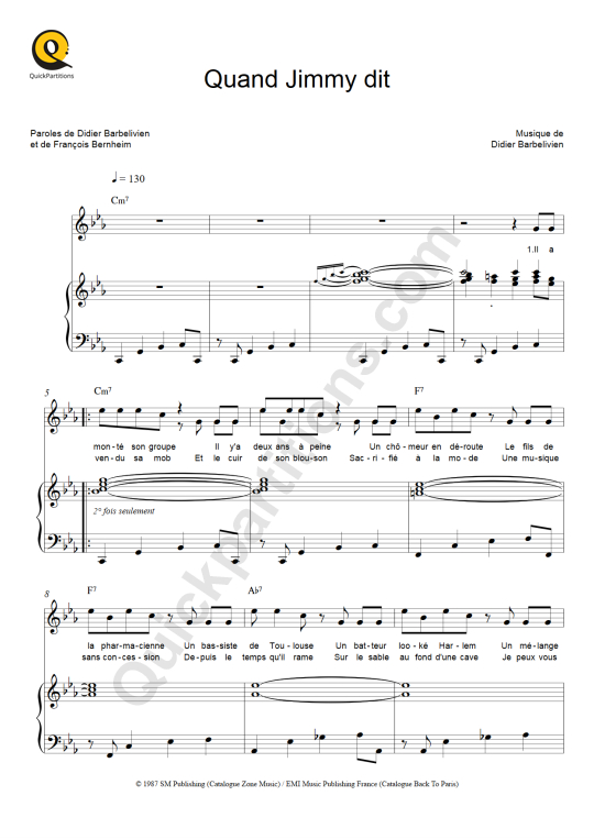 Quand Jimmy dit Piano Sheet Music from Patricia Kaas