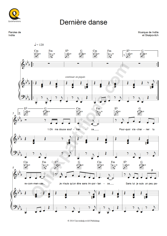 Partition piano Dernière danse - Indila