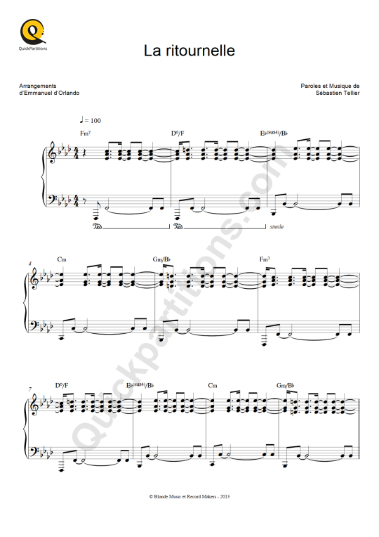 La ritournelle Piano Sheet Music - Sébastien Tellier