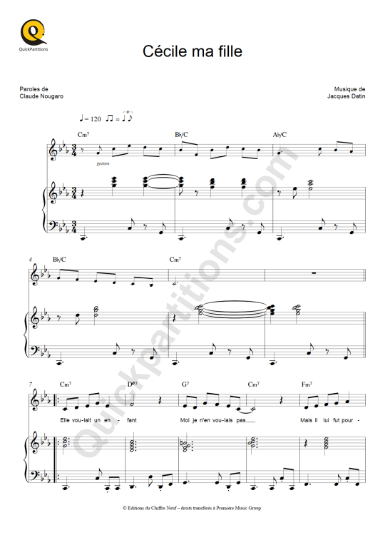 Cécile ma fille Piano Sheet Music - Claude Nougaro