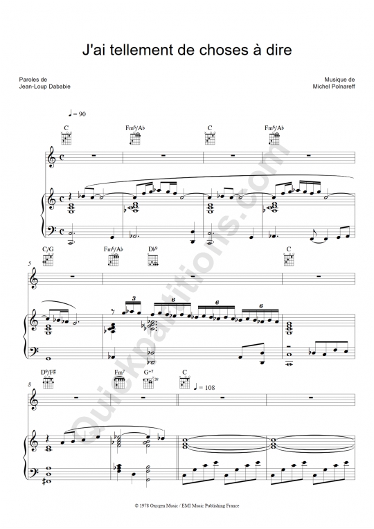 Partition piano J'ai tellement de choses à dire - Michel Polnareff