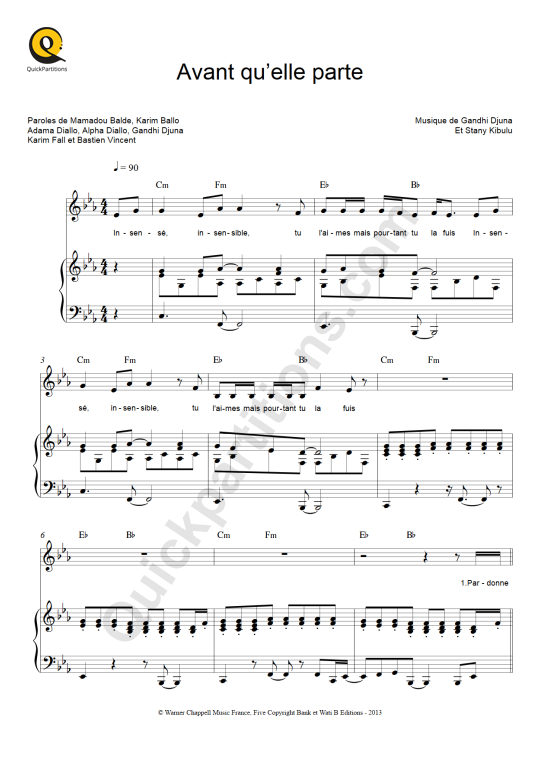 Avant qu'elle parte Piano Sheet Music - Sexion d'assaut