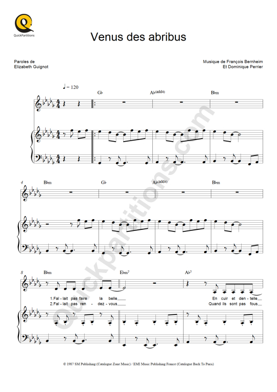 Vénus des abribus Piano Sheet Music - Patricia Kaas
