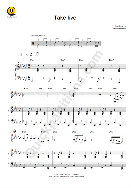 Take Five Piano and Solo Instrument Sheet Music - Dave Brubeck
