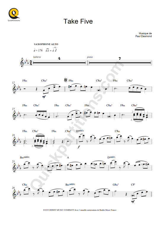Take Five Alto Saxophone Sheet Music - Dave Brubeck