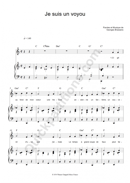 Je suis un voyou Piano Sheet Music - Georges Brassens