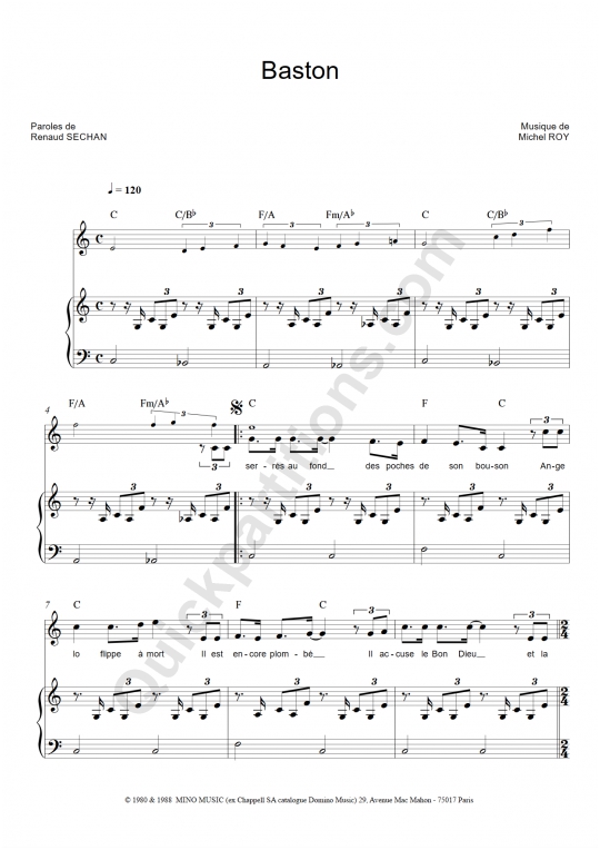 Partition piano Baston - Renaud