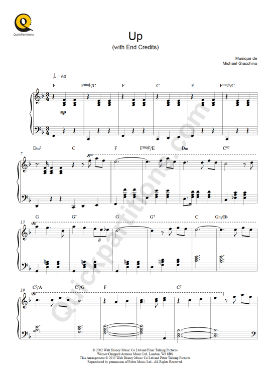 Partition piano Up (with end credits) - Là-haut