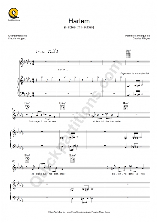 Harlem Piano Sheet Music - Claude Nougaro