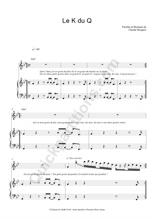 Partition piano Le K du Q - Claude Nougaro