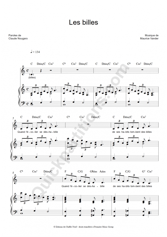 Partition piano Les Billes - Claude Nougaro
