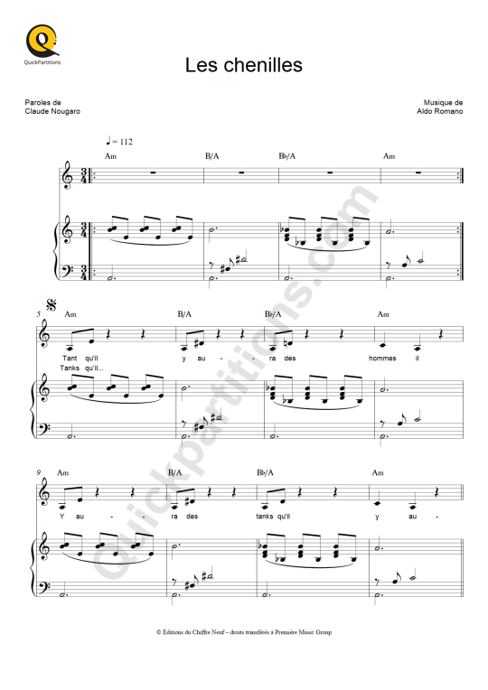 Les chenilles Piano Sheet Music - Claude Nougaro