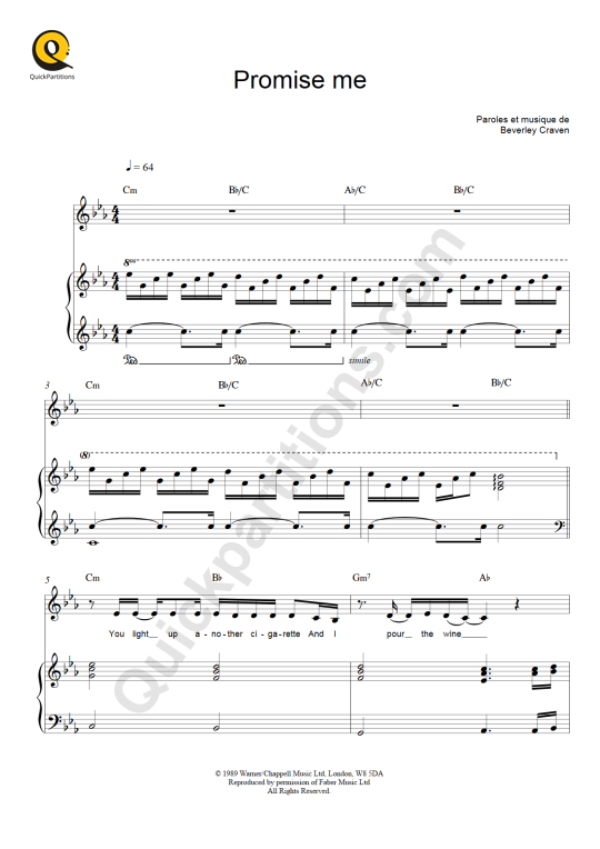 Promise me Piano Sheet Music - Beverley Craven