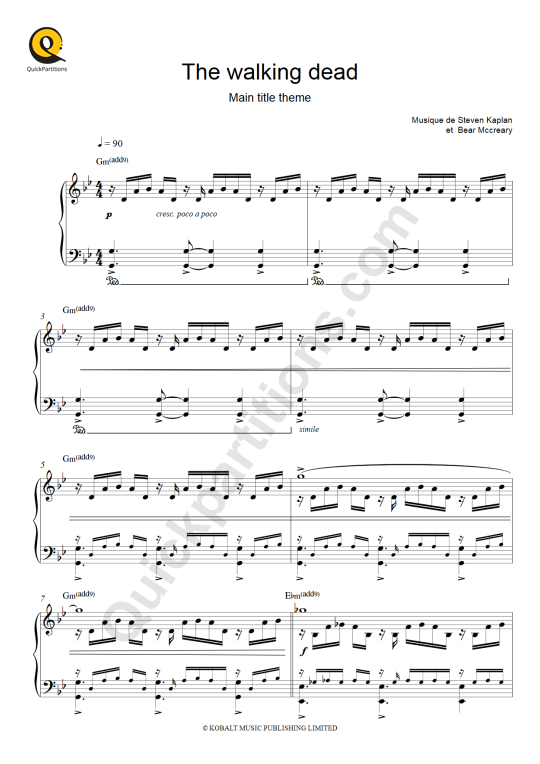 Partition piano The Walking Dead - Bear Mccreary