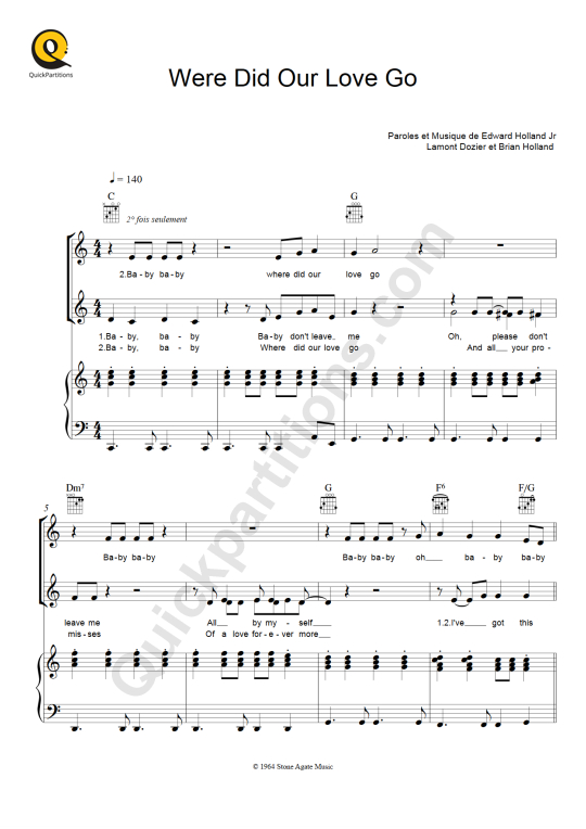 Partition piano Where Did Our Love Go - The Supremes