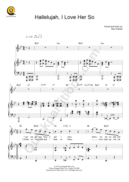 Hallelujah, I Love Her So Piano Sheet Music - Ray Charles