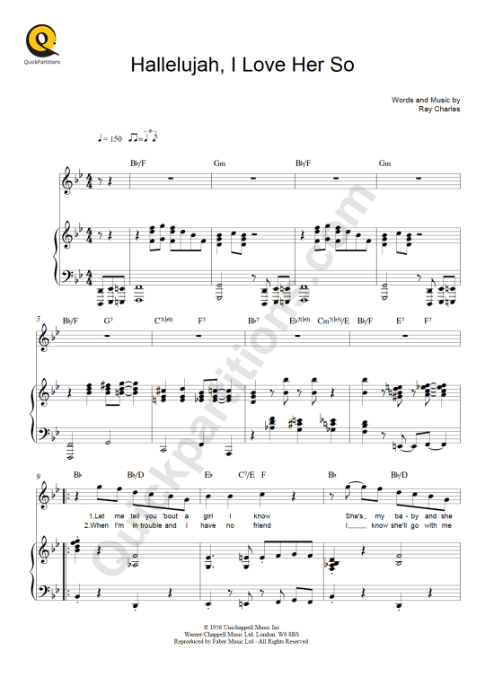 Partition piano Hallelujah, I Love Her So - Ray Charles
