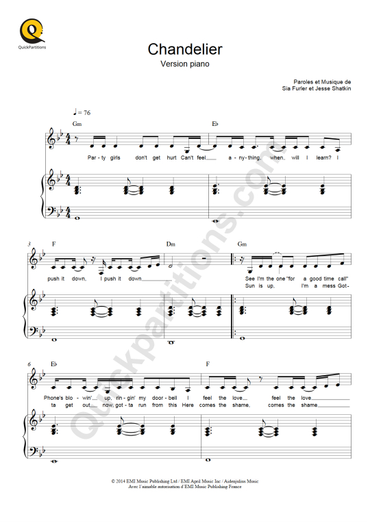Partition piano Chandelier - Sia