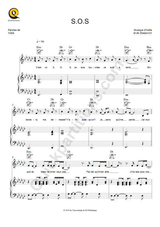 Partition piano S.O.S - Indila