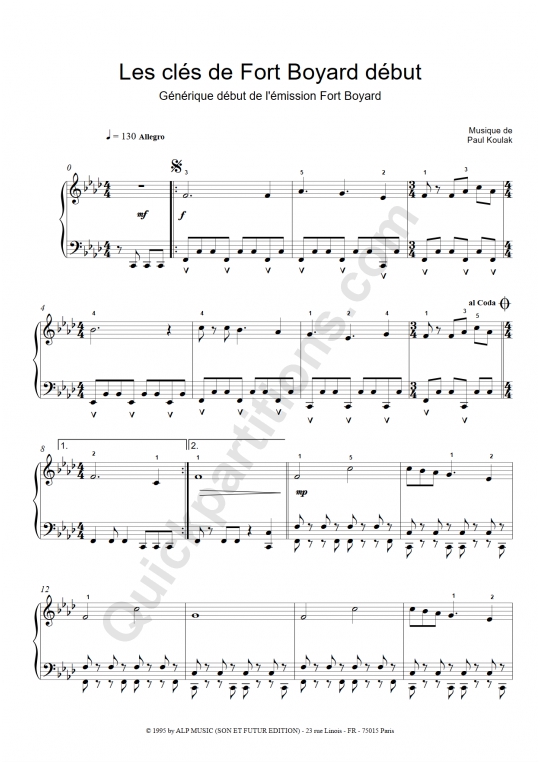 Les clés de Fort Boyard Piano Sheet Music - Paul Koulak