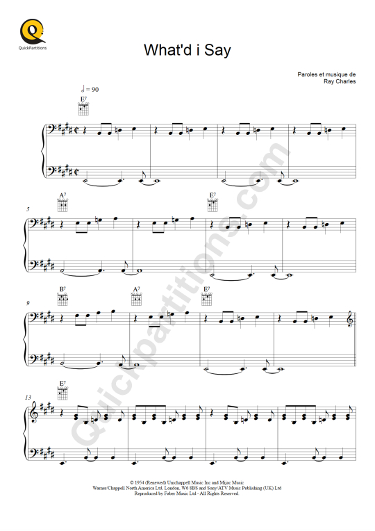 Partition piano What'd I Say - Ray Charles