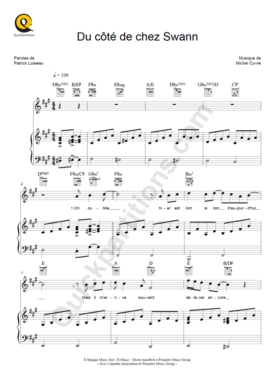Du côté de chez Swann Piano Sheet Music - Dave